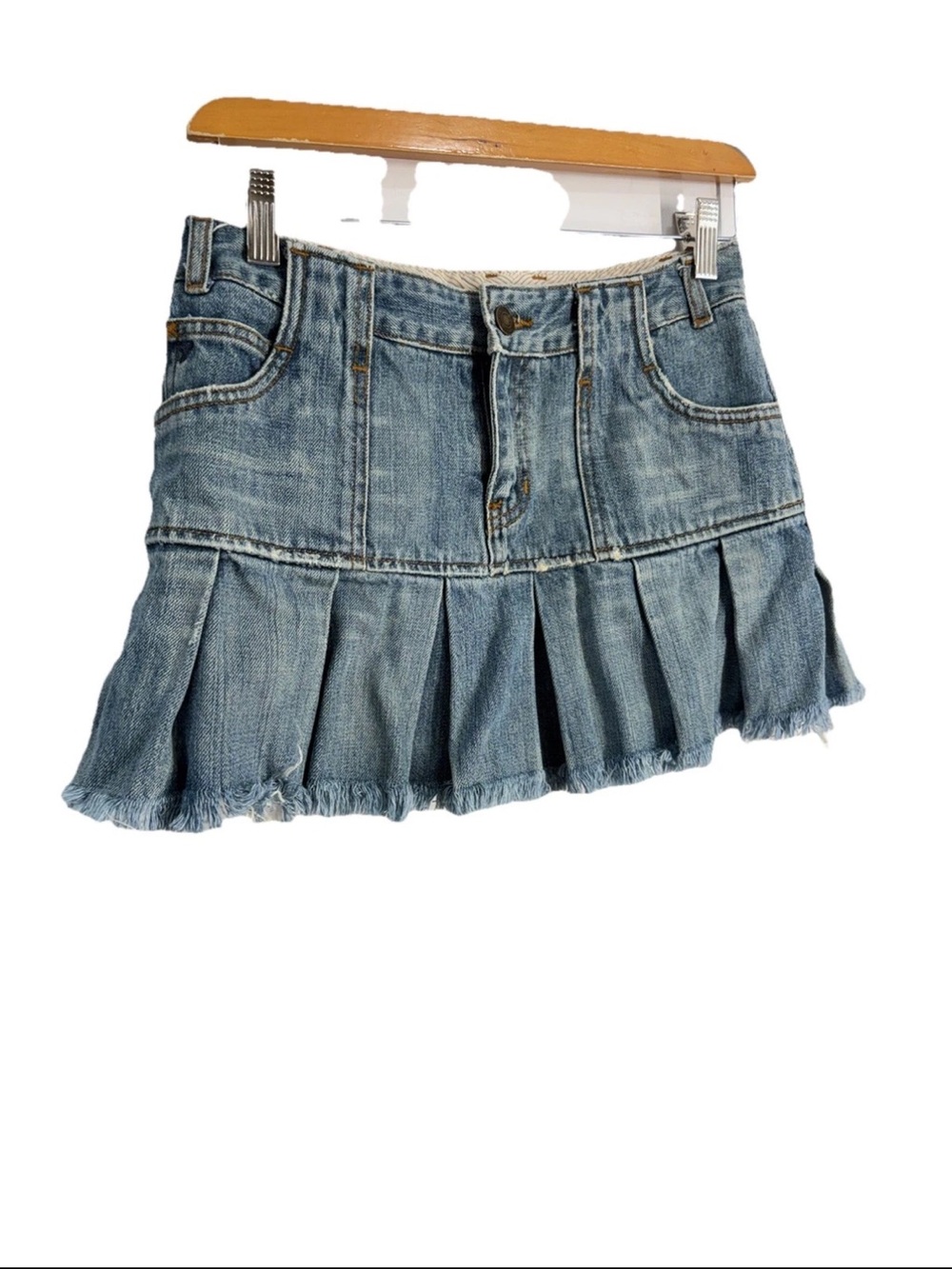 Y2K American Eagle Denim Micro Mini Skirt Grunge 90s Distressed Low Rise VTG 0